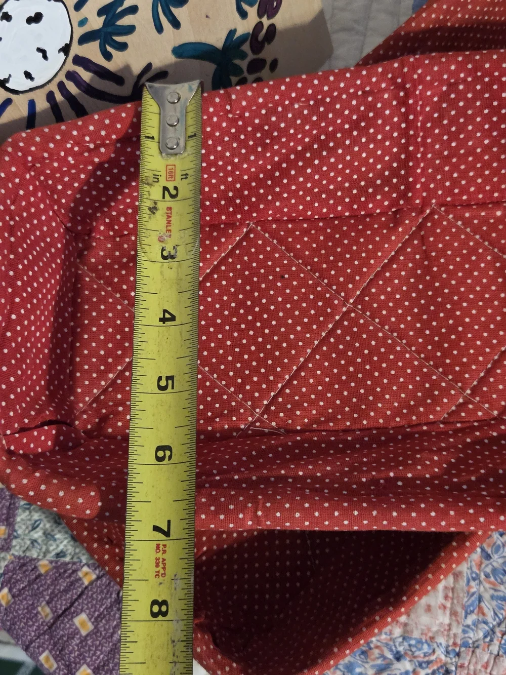 Set of vintage long narrow baskets with red polka dot fabric made in Philippines